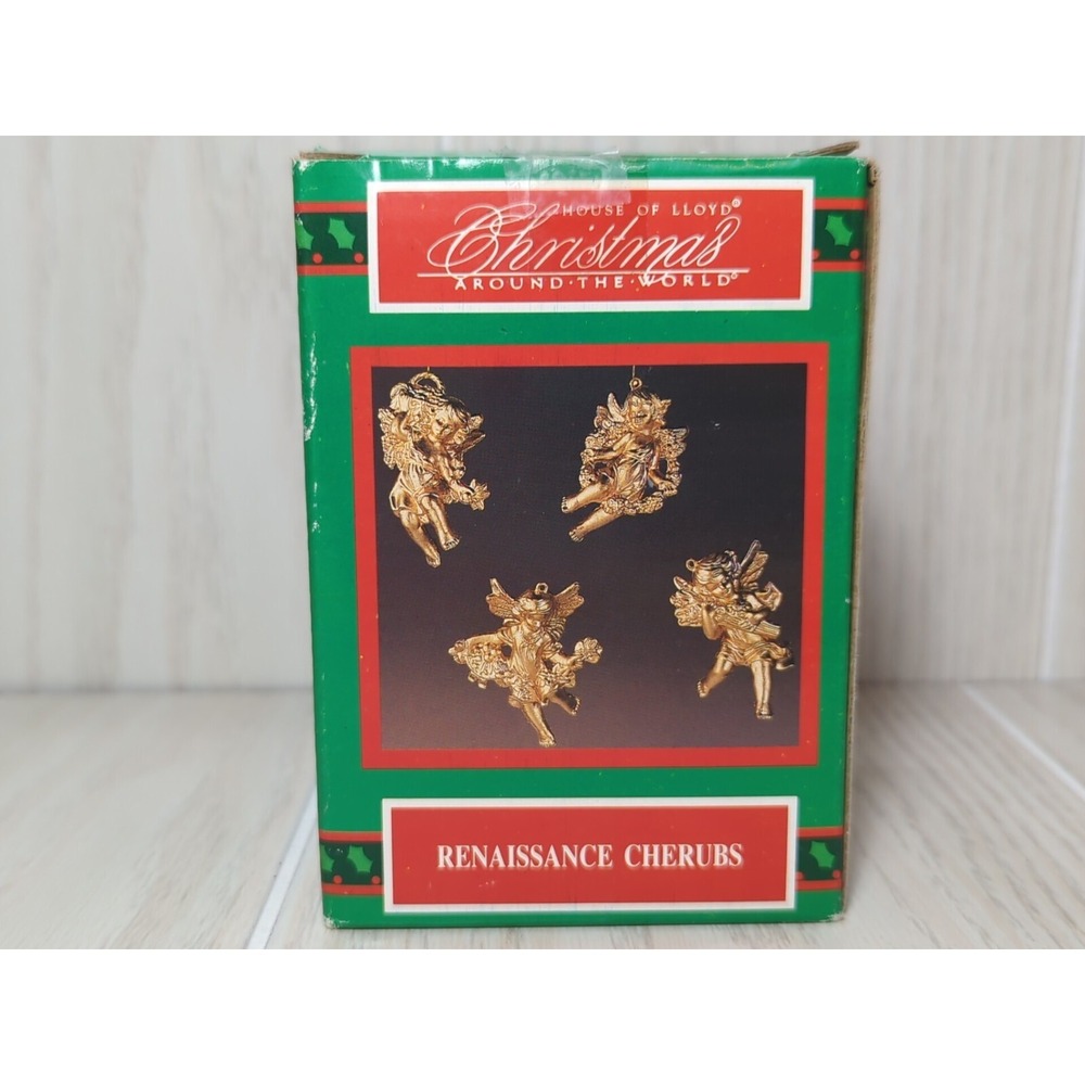 Christmas Around the World Gold Renaissance Cherubs Angel ornaments new old box